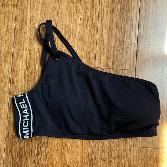 Michael Kors Strappy One Shoulder Bikini Top Logo Tape size XS Black - Picture 3 of 8